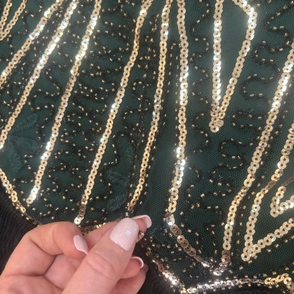 NWT BABEYOND Emerald & Gold Sequin Flapper Holiday Party Dress 3X-5XL Fringe - Picture 12 of 16